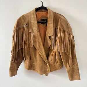 Learsi Vintage Genuine Suede Leather Jacket Fringe Cropped  Western Cowgirl Boho